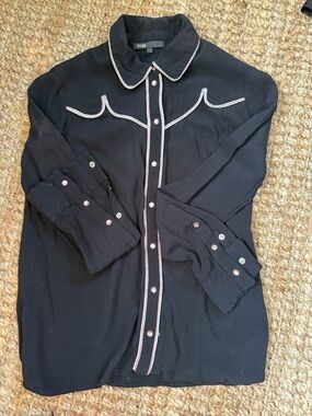 Maje Black Button-Front Western-Trim Shirt